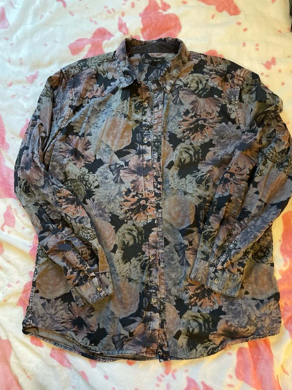 INC International Concepts Floral Print Cotton Button Down Shirt Size XL